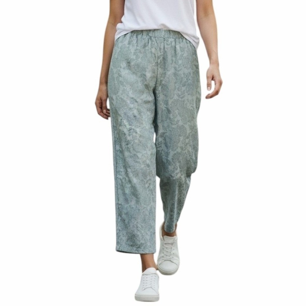 CP Shades Sage Green Floral Jacquard Wide Leg Pants Pull On Resort Boho Size M - Picture 2 of 10